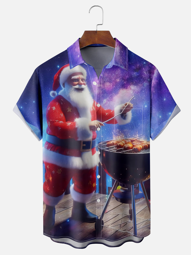 Men's Santa Enjoying Barbeque Short Sleeve ShirtMens short sleeve shirts Big and tall Mens shirts Short sleeve shirts for men Mens 4xl shirts Casual short sleeve shirts