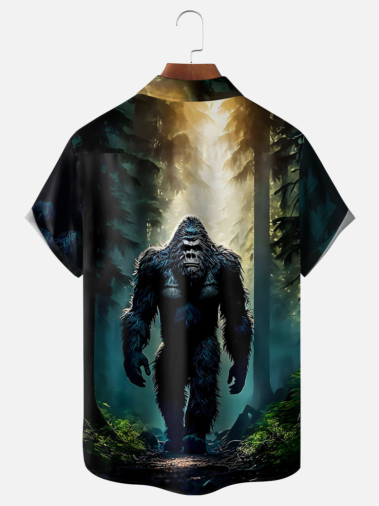 Men's Gorilla Big Foot Stroll in the Forest Short Sleeve ShirtMens short sleeve shirts Big and tall Mens shirts Short sleeve shirts for men Mens 4xl shirts Casual short sleeve shirts