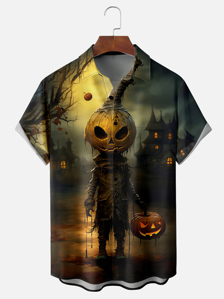 Men's Creepy Pumpkin Costume Goes Trick or Treating Short Sleeve ShirtMens short sleeve shirts Big and tall Mens shirts Short sleeve shirts for men Mens 4xl shirts Casual short sleeve shirts