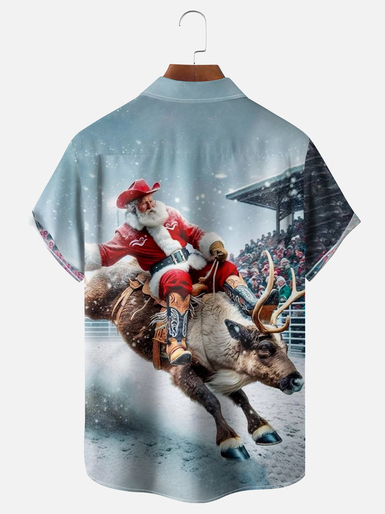 Men's Cowboy Santa Buck-Riding Short Sleeve Shirt, mens short sleeve shirts?¡§o?big and tall mens shirts?¡§o?short sleeve shirts for men?¡§o?mens 4xl shirts?¡§o?casual short sleeve shirts