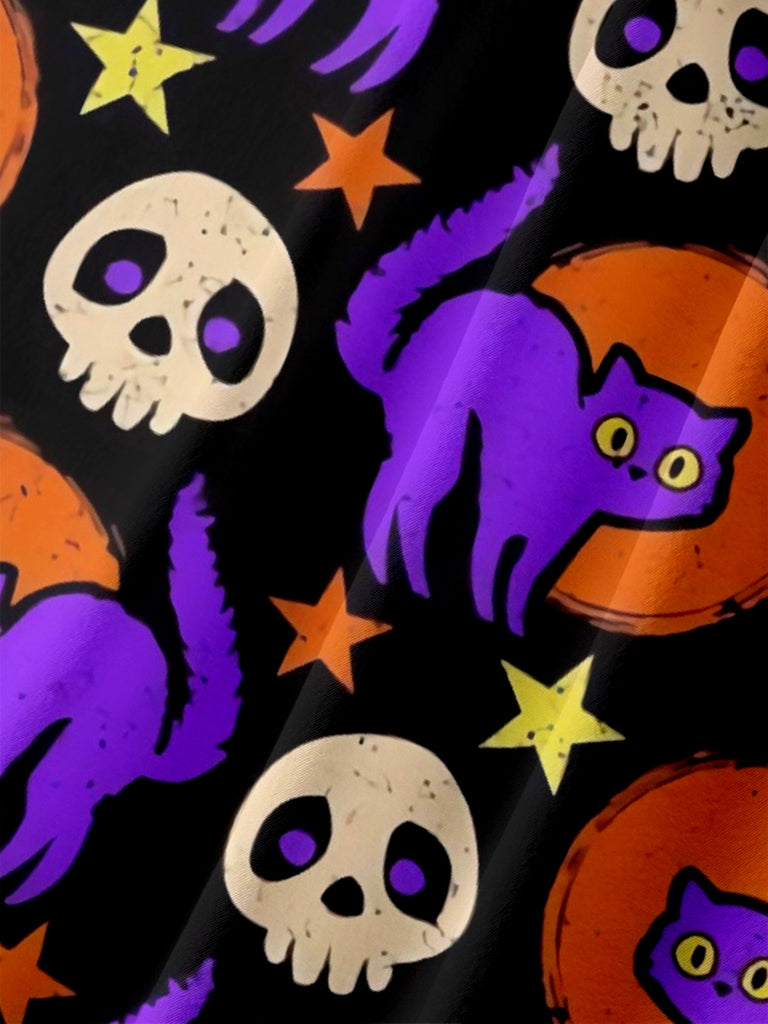 Men's Halloween Skulls Cats and Pumpkins Short Sleeve ShirtMens short sleeve shirts Big and tall Mens shirts Short sleeve shirts for men Mens 4xl shirts Casual short sleeve shirts