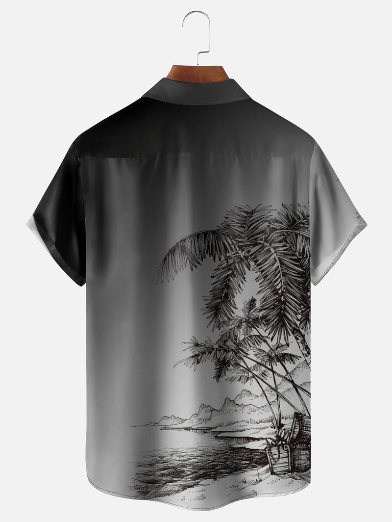 Men's Hand-drawn Beach and Palm Trees Short Sleeve ShirtMens short sleeve shirts Big and tall Mens shirts Short sleeve shirts for men Mens 4xl shirts Casual short sleeve shirts