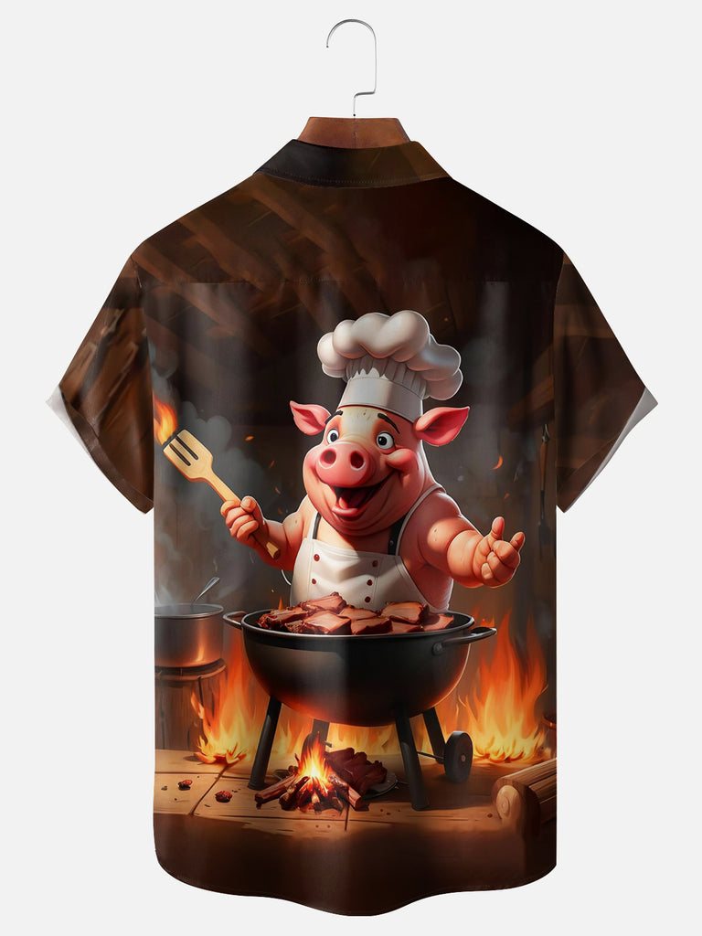 Men's BBQ Pig Short Sleeve ShirtMens short sleeve shirts Big and tall Mens shirts Short sleeve shirts for men Mens 4xl shirts Casual short sleeve shirts