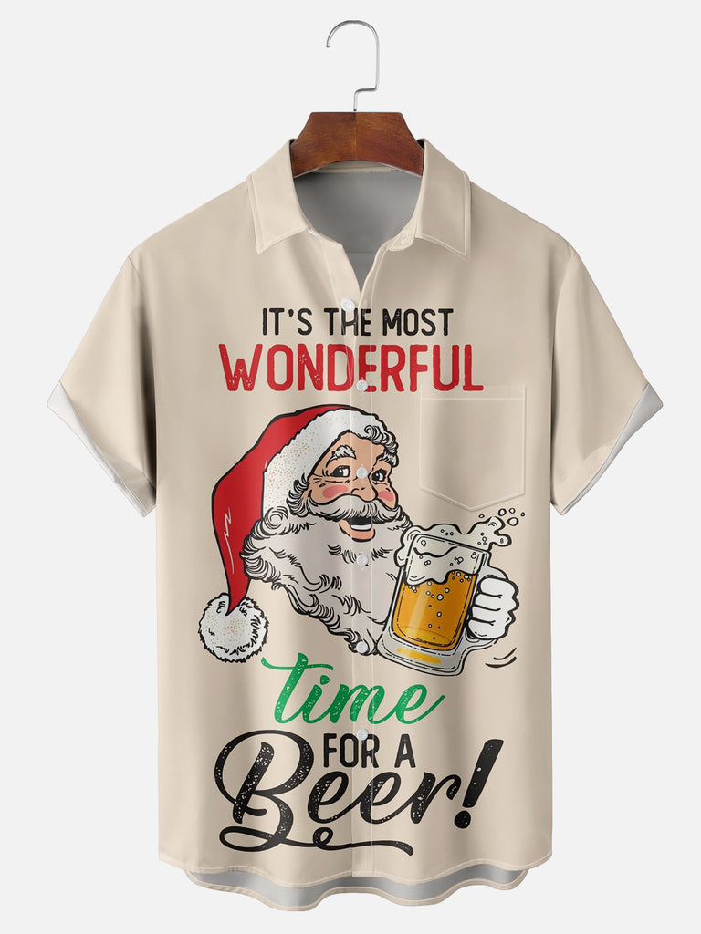 It's The Most Wonderful Time For A Beer Santa Short Sleeve Shirt, mens short sleeve shirts¡ê?big and tall mens shirts¡ê?short sleeve shirts for men¡ê?mens 4xl shirts¡ê?casual short sleeve shirts