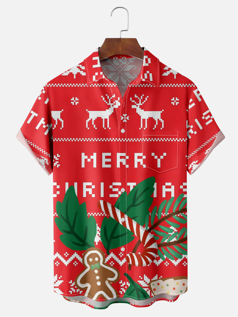 Merry Christmas Festive Gingerbread Man Candy Cane Short Sleeve Shirt, mens short sleeve shirts¡ê?big and tall mens shirts¡ê?short sleeve shirts for men¡ê?mens 4xl shirts¡ê?casual short sleeve shirts