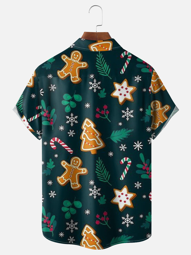 Merry Christmas Stocking with Candy Cane Elves and Gingerbread Men Short Sleeve Shirt, mens short sleeve shirts?¡§o?big and tall mens shirts?¡§o?short sleeve shirts for men?¡§o?mens 4xl shirts?¡§o?casual short sleeve shirts