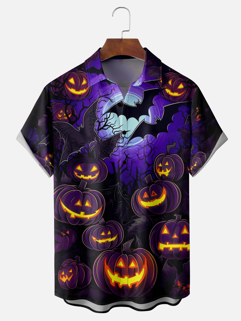 Men's Halloween Spooky Pumpkins and Bats Short Sleeve ShirtMens short sleeve shirts Big and tall Mens shirts Short sleeve shirts for men Mens 4xl shirts Casual short sleeve shirts