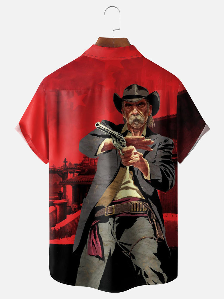 Men's Gun Slinging Cowboy Red Dead Redemption Short Sleeve ShirtMens short sleeve shirts Big and tall Mens shirts Short sleeve shirts for men Mens 4xl shirts Casual short sleeve shirts