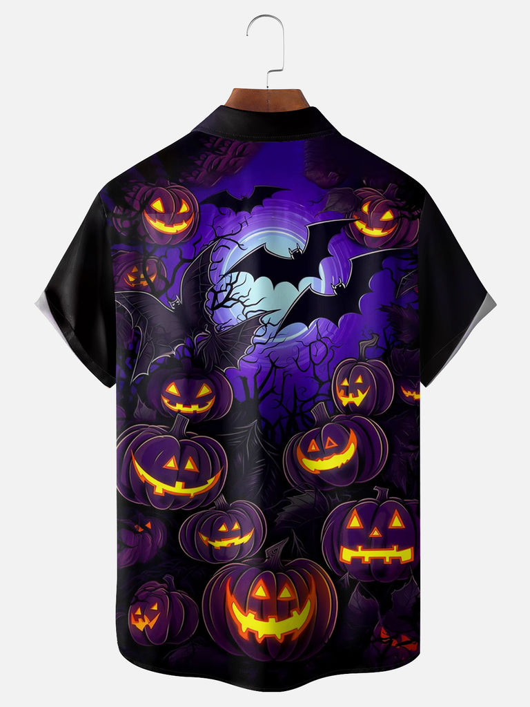 Men's Halloween Spooky Pumpkins and Bats Short Sleeve ShirtMens short sleeve shirts Big and tall Mens shirts Short sleeve shirts for men Mens 4xl shirts Casual short sleeve shirts