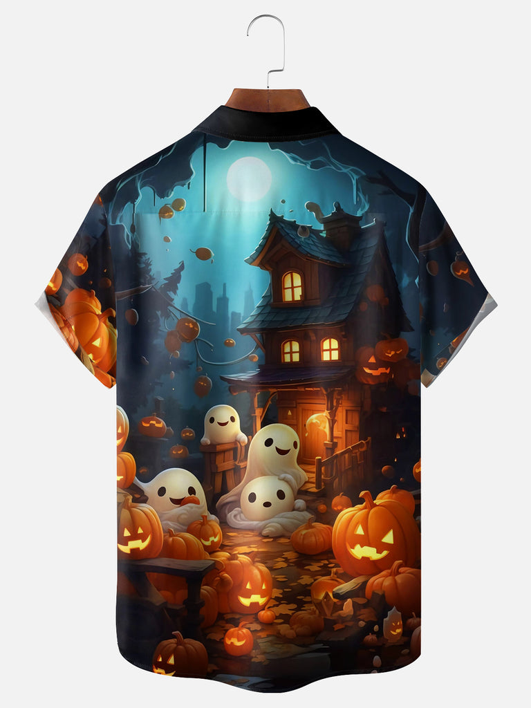 Men's Halloween Pumpkins and Cute Ghosts Short Sleeve ShirtMens short sleeve shirts Big and tall Mens shirts Short sleeve shirts for men Mens 4xl shirts Casual short sleeve shirts