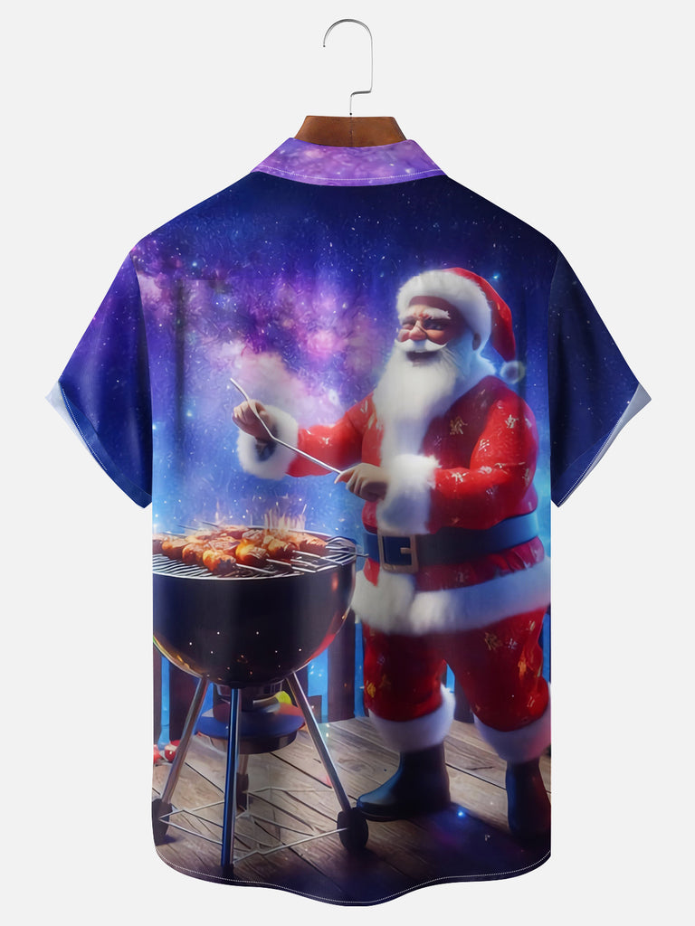 Men's Santa Enjoying Barbeque Short Sleeve ShirtMens short sleeve shirts Big and tall Mens shirts Short sleeve shirts for men Mens 4xl shirts Casual short sleeve shirts