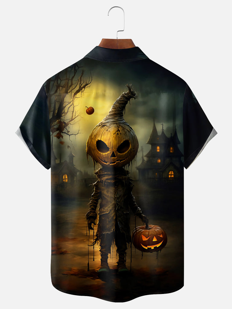 Men's Creepy Pumpkin Costume Goes Trick or Treating Short Sleeve ShirtMens short sleeve shirts Big and tall Mens shirts Short sleeve shirts for men Mens 4xl shirts Casual short sleeve shirts