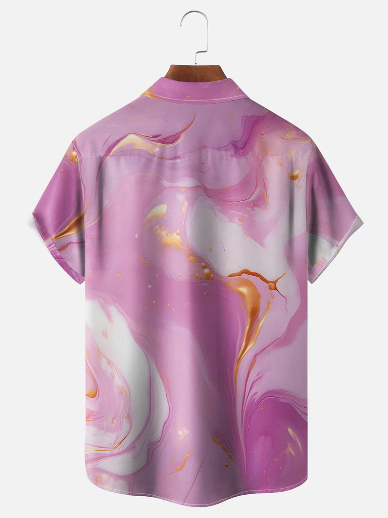 Men's Pink Marbled Paint with Gold Flecks Short Sleeve ShirtMens short sleeve shirts Big and tall Mens shirts Short sleeve shirts for men Mens 4xl shirts Casual short sleeve shirts