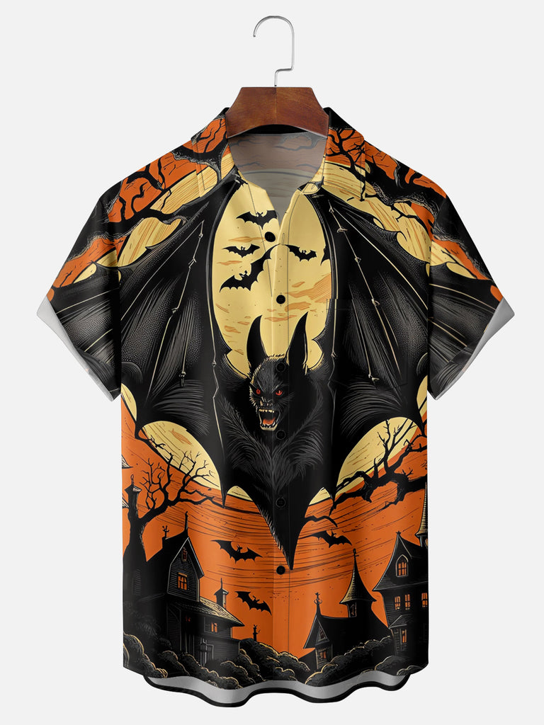 Men's Angry Scary Halloween Bat Short Sleeve ShirtMens short sleeve shirts Big and tall Mens shirts Short sleeve shirts for men Mens 4xl shirts Casual short sleeve shirts