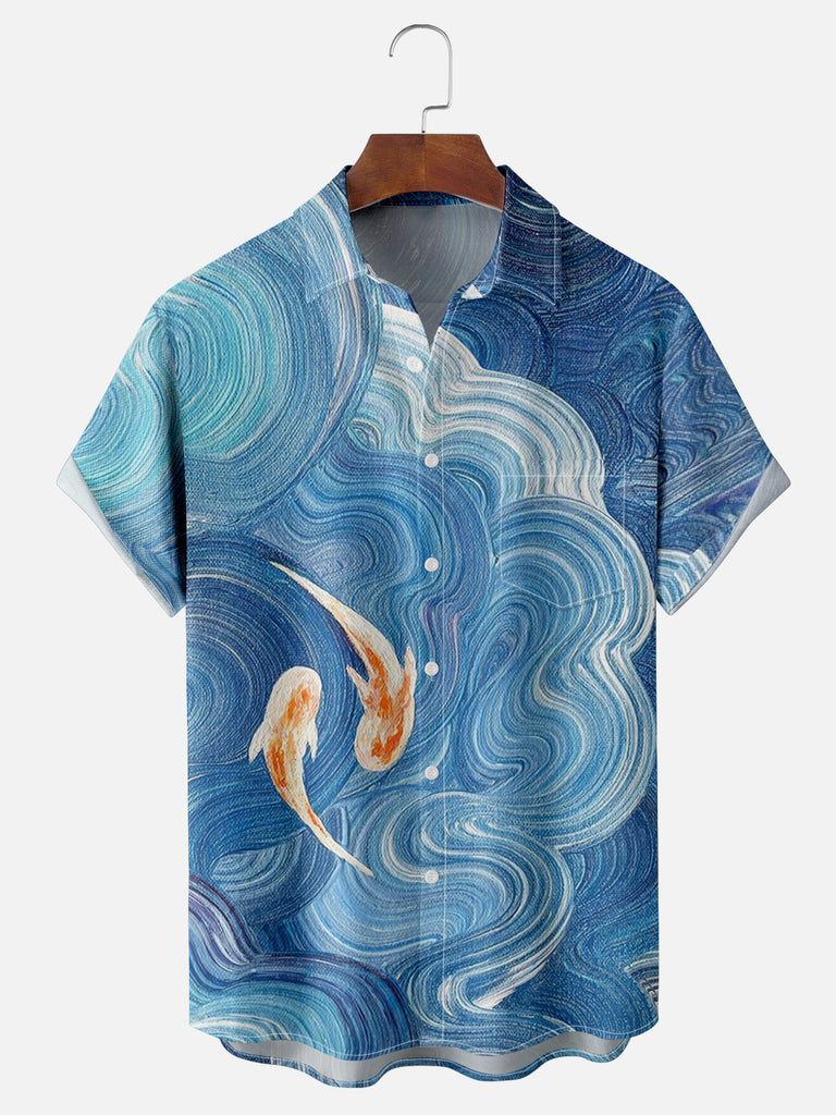 Men's Hand Painted Koi Pond Short Sleeve ShirtMens short sleeve shirts Big and tall Mens shirts Short sleeve shirts for men Mens 4xl shirts Casual short sleeve shirts