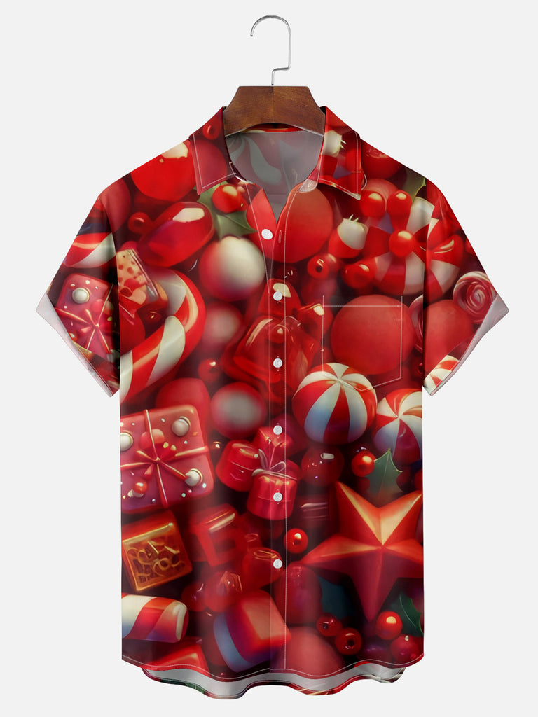 Men's Christmas Candy and Ornaments Short Sleeve ShirtMens short sleeve shirts Big and tall Mens shirts Short sleeve shirts for men Mens 4xl shirts Casual short sleeve shirts