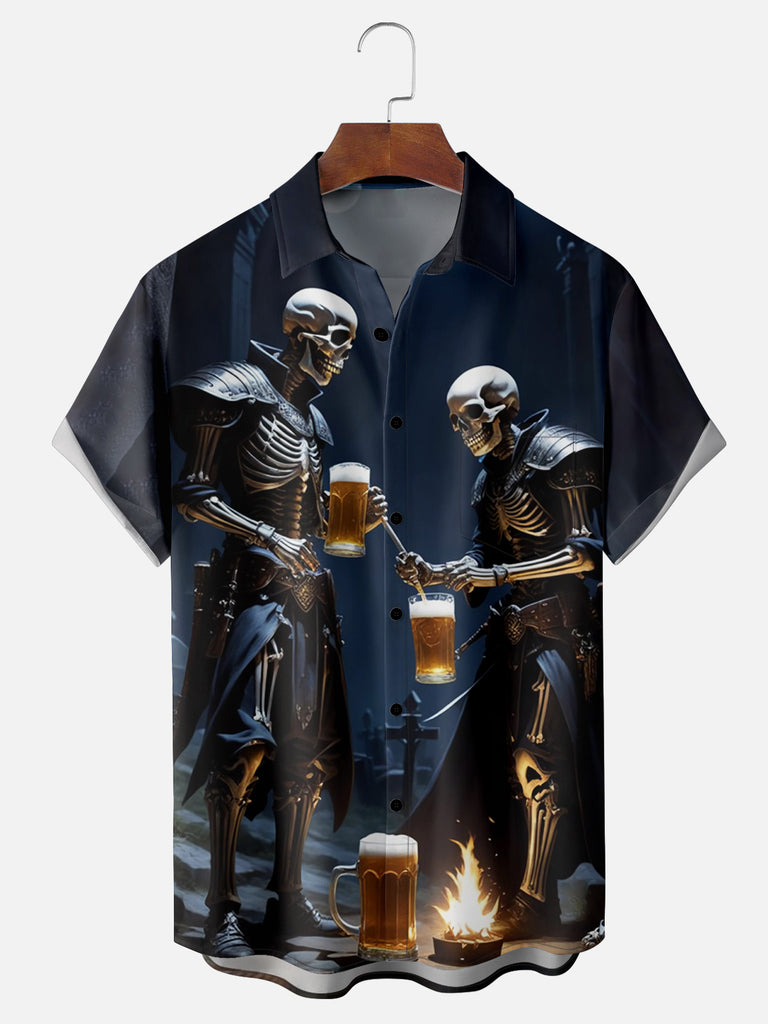 Men's Dead Knight Skeleton Skulls Having a Beer Short Sleeve ShirtMens short sleeve shirts Big and tall Mens shirts Short sleeve shirts for men Mens 4xl shirts Casual short sleeve shirts