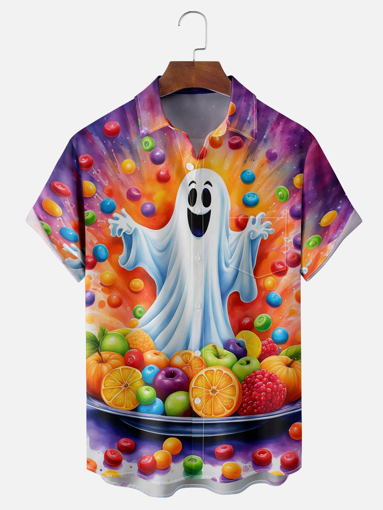 Men's Happy Ghost Trick or Treat Candy Short Sleeve ShirtMens short sleeve shirts Big and tall Mens shirts Short sleeve shirts for men Mens 4xl shirts Casual short sleeve shirts