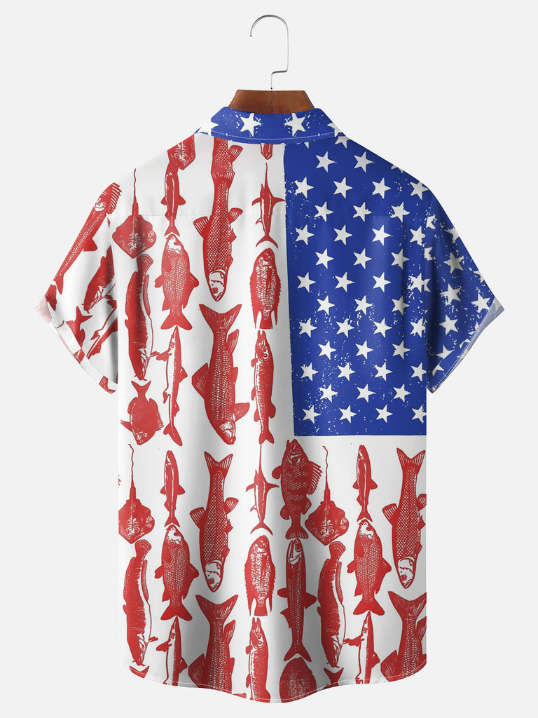 Men's American Flag Fishing Short Sleeve ShirtMens short sleeve shirts Big and tall Mens shirts Short sleeve shirts for men Mens 4xl shirts Casual short sleeve shirts