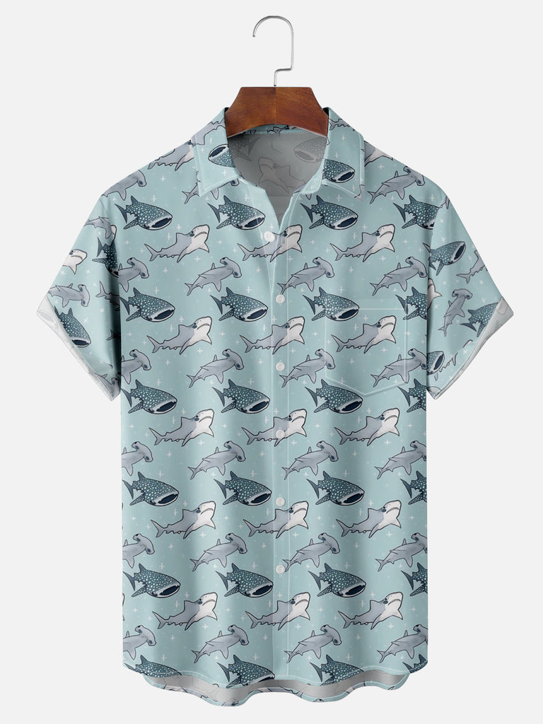 Men's Whale Shark and Great White All Over Print Short Sleeve ShirtMens short sleeve shirts Big and tall Mens shirts Short sleeve shirts for men Mens 4xl shirts Casual short sleeve shirts