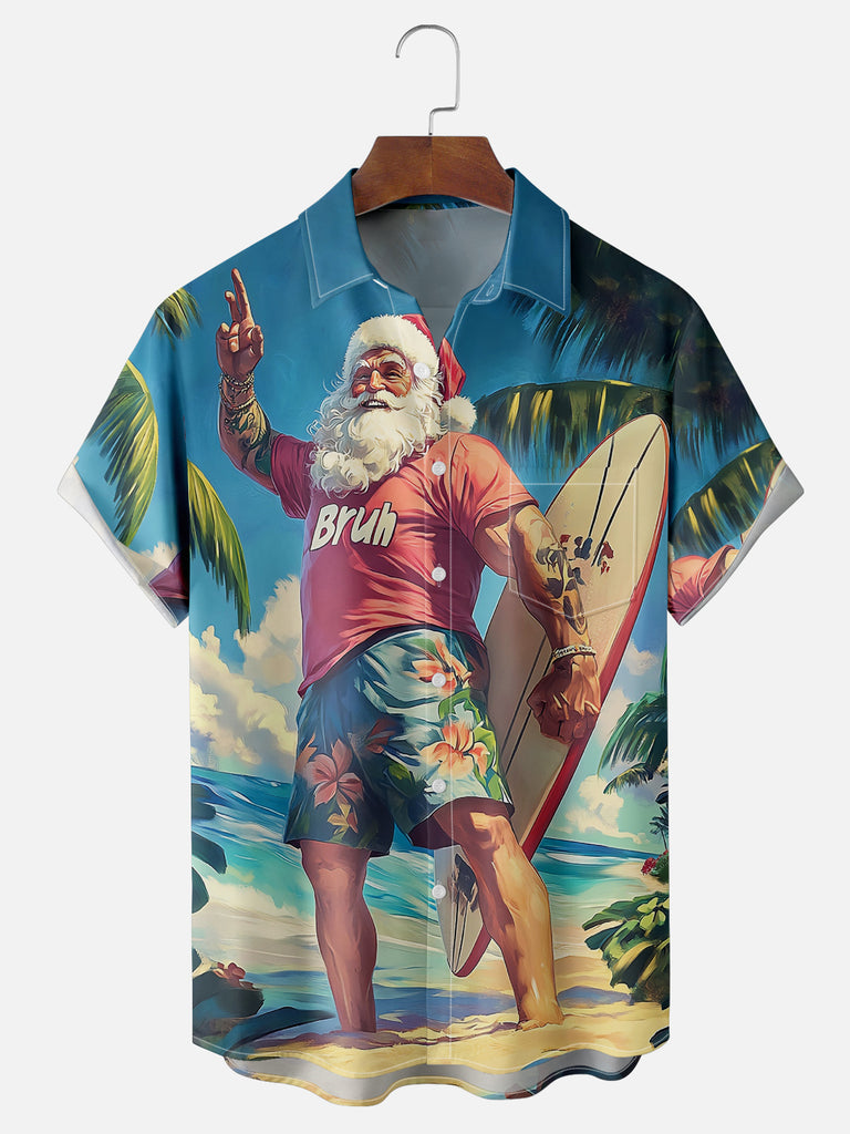 Men's Santa Surfs before He Works Short Sleeve Shirt, mens short sleeve shirts¡ê?big and tall mens shirts¡ê?short sleeve shirts for men¡ê?mens 4xl shirts¡ê?casual short sleeve shirts