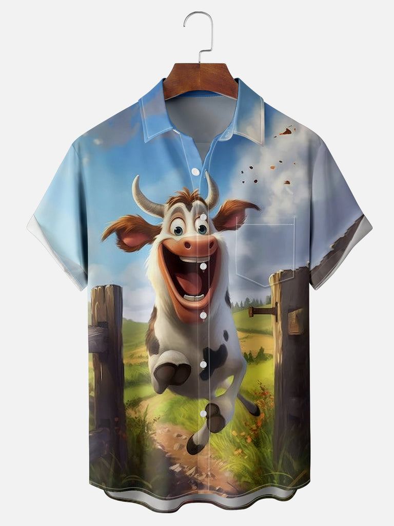 Men's Very Happy Cow In a Paddock Short Sleeve ShirtMens short sleeve shirts Big and tall Mens shirts Short sleeve shirts for men Mens 4xl shirts Casual short sleeve shirts