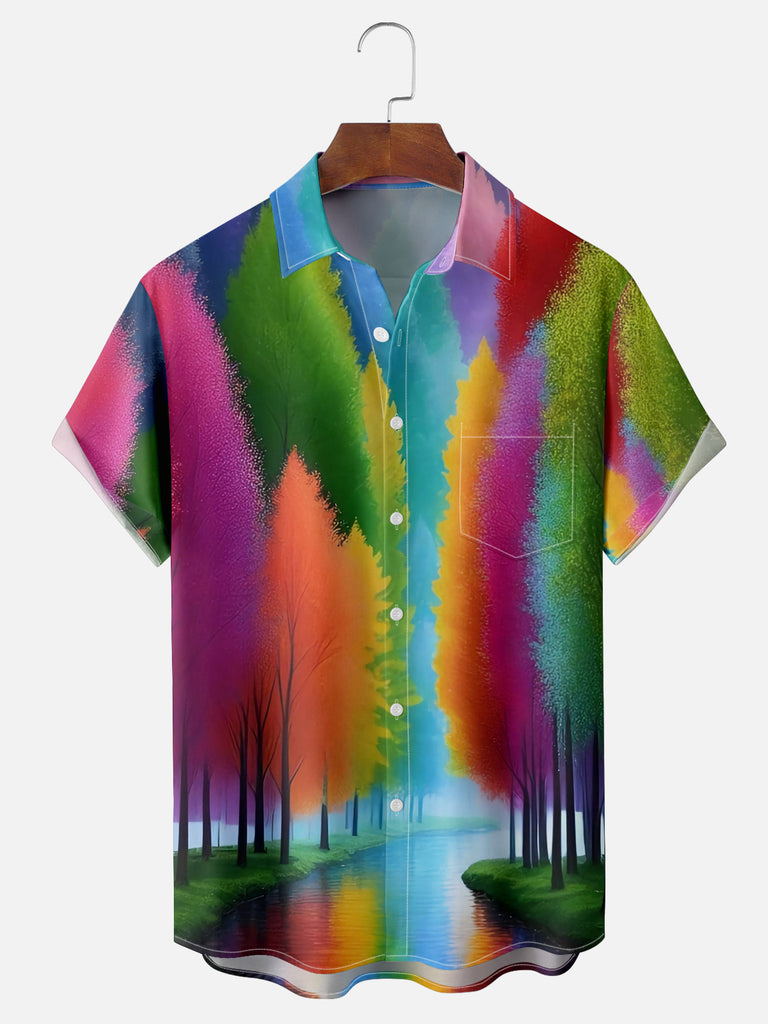 Men's Colors of the Seasons Painted Trees Short Sleeve ShirtMens short sleeve shirts Big and tall Mens shirts Short sleeve shirts for men Mens 4xl shirts Casual short sleeve shirts