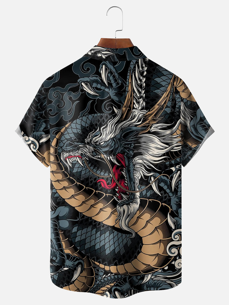 Men's Chinese Roaring Dragon Short Sleeve ShirtMens short sleeve shirts Big and tall Mens shirts Short sleeve shirts for men Mens 4xl shirts Casual short sleeve shirts