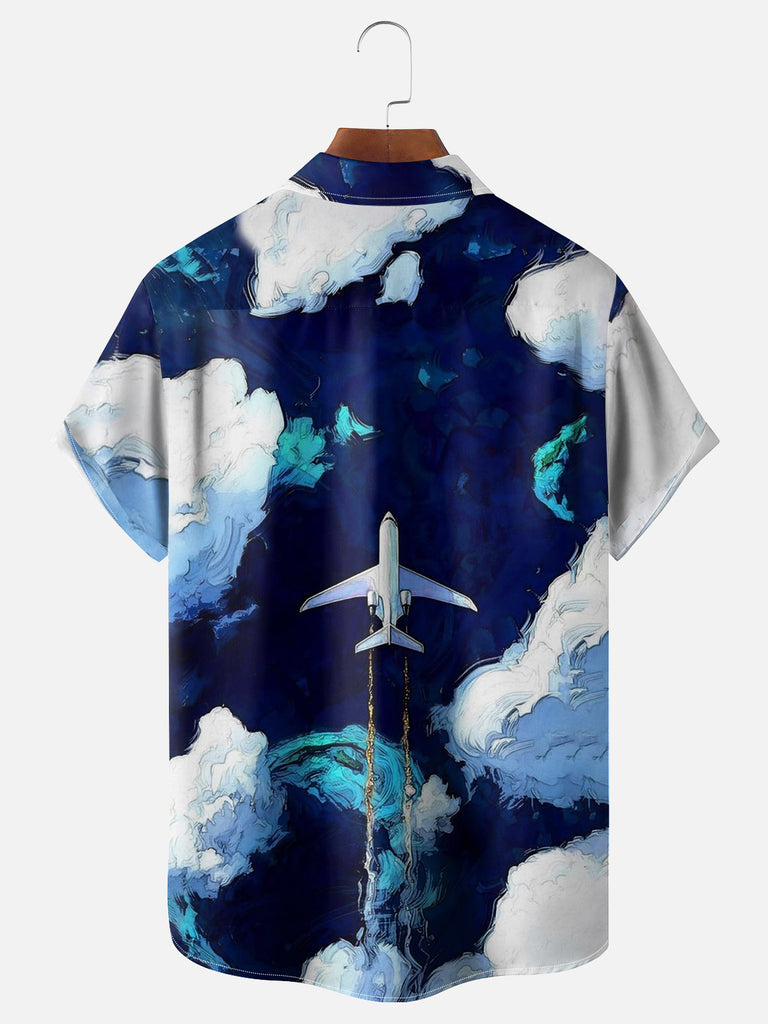 Men's Painted Sky with Airplane and Clouds Short Sleeve ShirtMens short sleeve shirts Big and tall Mens shirts Short sleeve shirts for men Mens 4xl shirts Casual short sleeve shirts