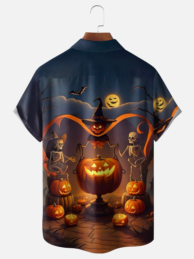 Men's Halloween Skulls Skeletons Wizard Pumpkin Short Sleeve ShirtMens short sleeve shirts Big and tall Mens shirts Short sleeve shirts for men Mens 4xl shirts Casual short sleeve shirts