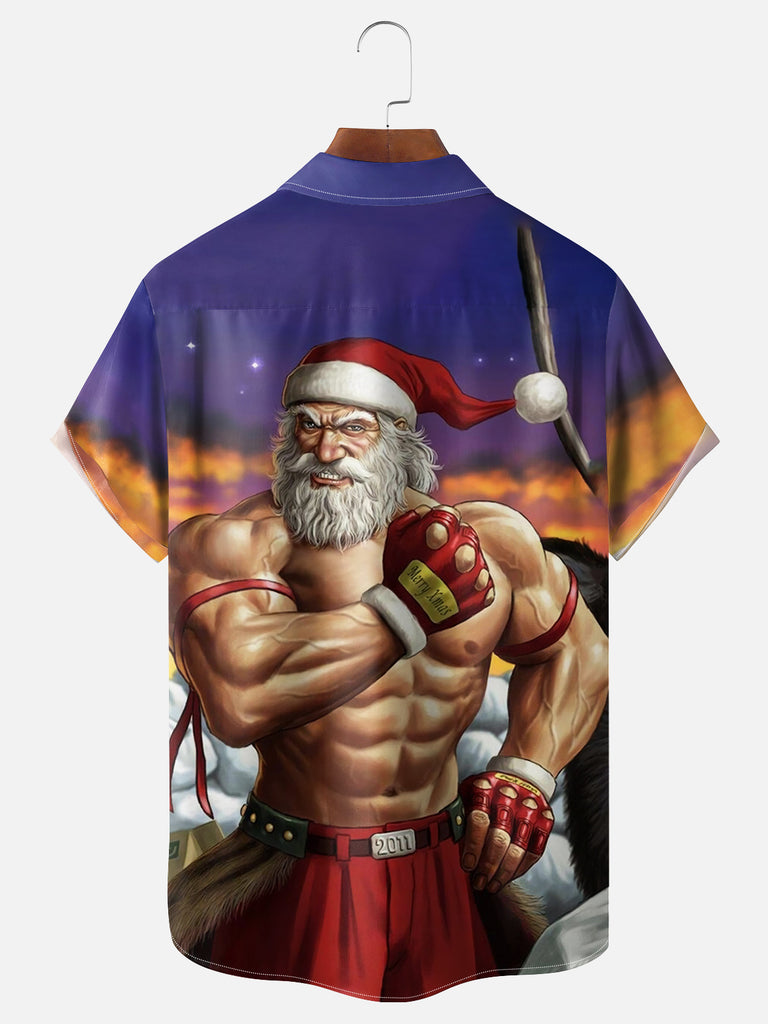 Men's Ripped Fighter Santa Short Sleeve ShirtMens short sleeve shirts Big and tall Mens shirts Short sleeve shirts for men Mens 4xl shirts Casual short sleeve shirts