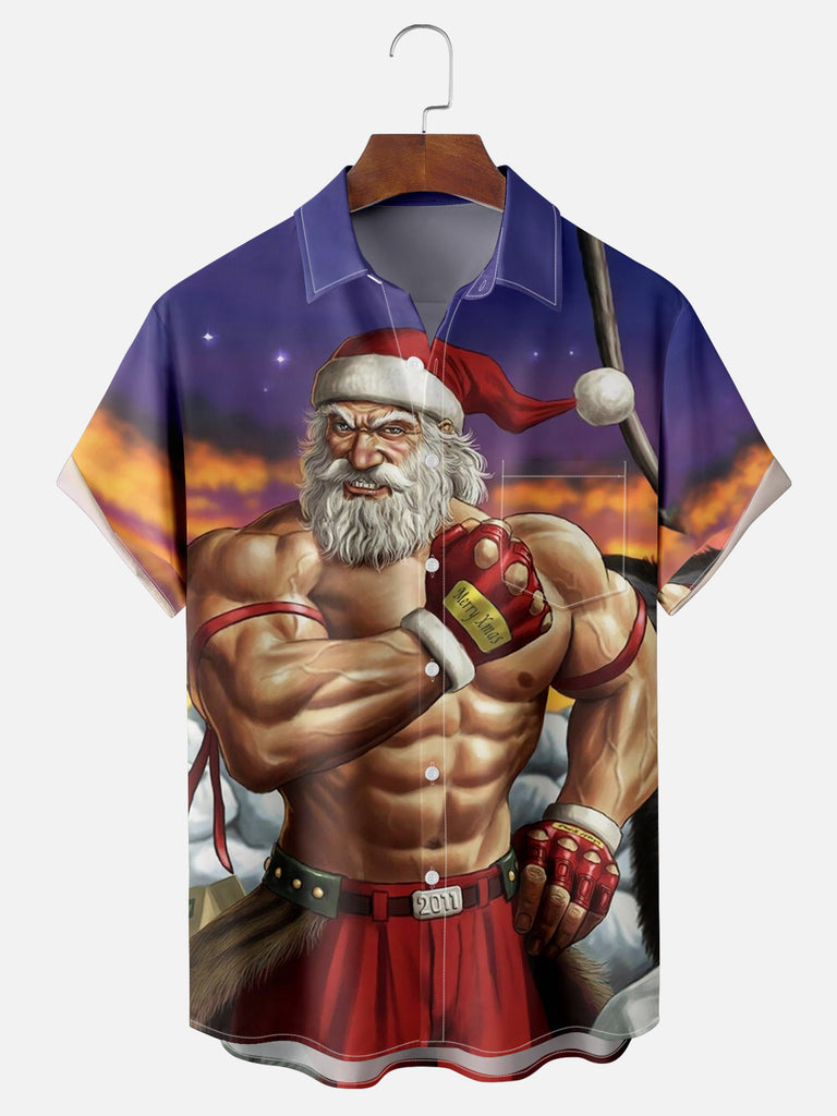 Men's Ripped Fighter Santa Short Sleeve ShirtMens short sleeve shirts Big and tall Mens shirts Short sleeve shirts for men Mens 4xl shirts Casual short sleeve shirts