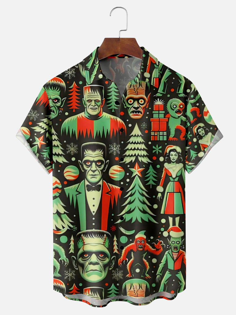 Men's Frankenstein Christmas Halloween All Over Print Short Sleeve ShirtMens short sleeve shirts Big and tall Mens shirts Short sleeve shirts for men Mens 4xl shirts Casual short sleeve shirts