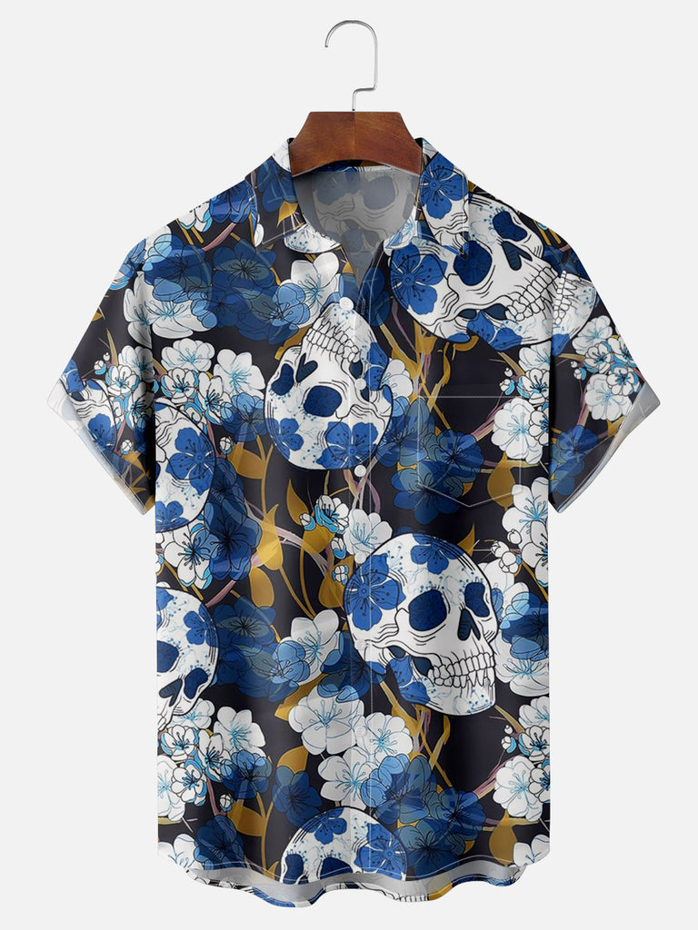 Men's Skulls Flowers Floral Leaves Short Sleeve ShirtMens short sleeve shirts Big and tall Mens shirts Short sleeve shirts for men Mens 4xl shirts Casual short sleeve shirts