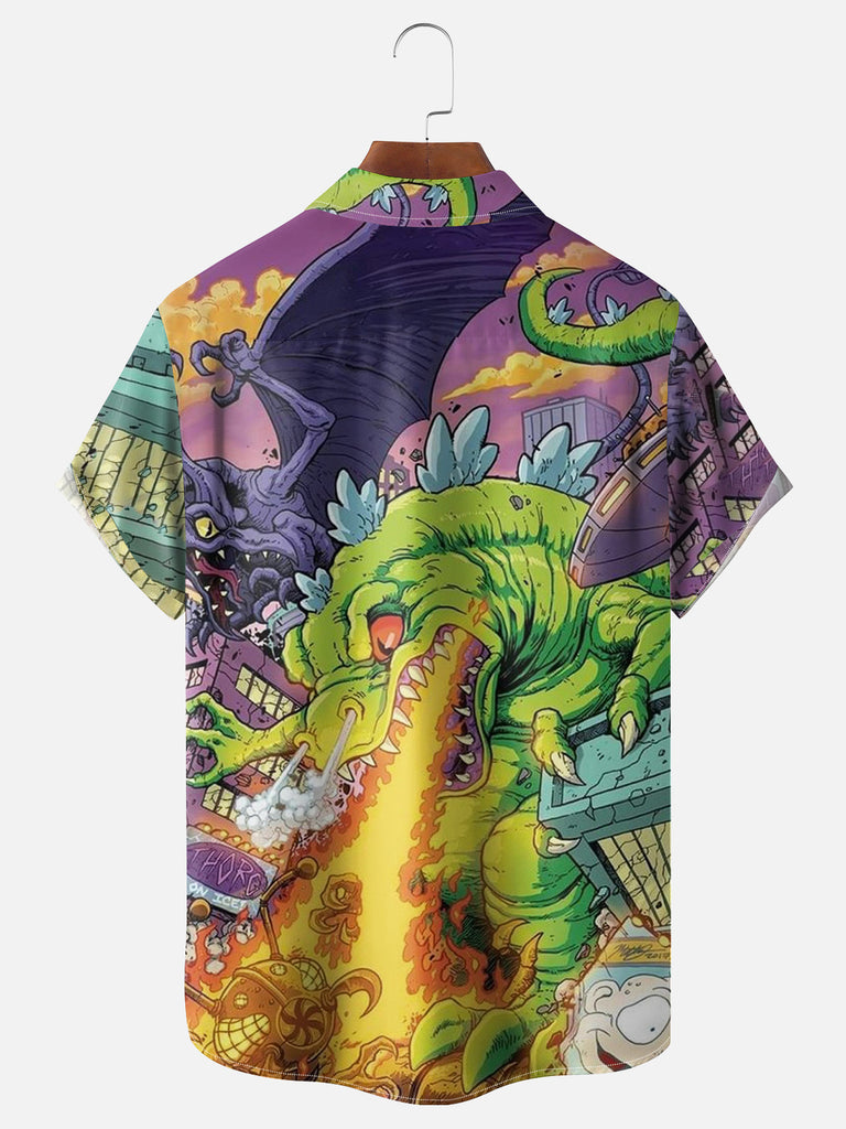 Men's Fire-Breathing Dinosaur Dragon Short Sleeve ShirtMens short sleeve shirts Big and tall Mens shirts Short sleeve shirts for men Mens 4xl shirts Casual short sleeve shirts