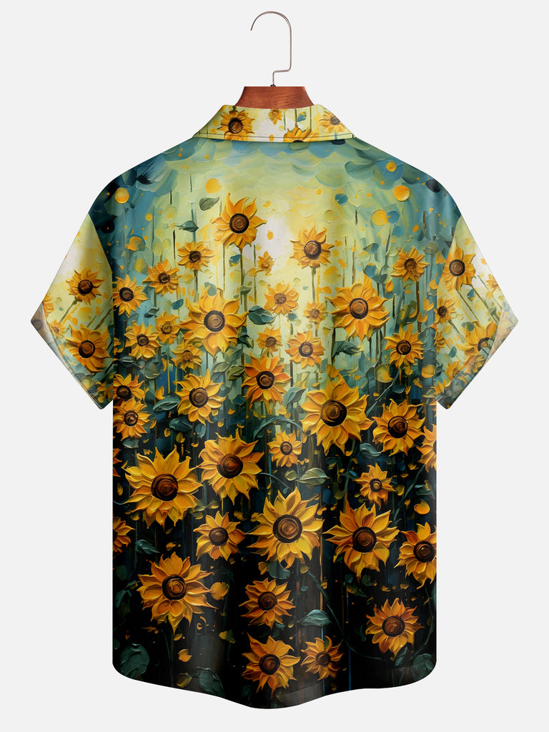 Men's Sunflowers Oil Painting Serene Short Sleeve ShirtMens short sleeve shirts Big and tall Mens shirts Short sleeve shirts for men Mens 4xl shirts Casual short sleeve shirts