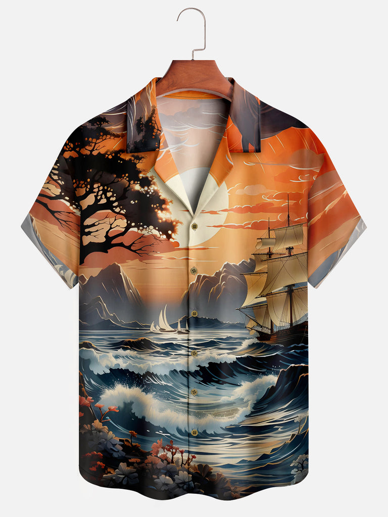 Men's Ocean Ship Painting Short Sleeve ShirtMens short sleeve shirts Big and tall Mens shirts Short sleeve shirts for men Mens 4xl shirts Casual short sleeve shirts