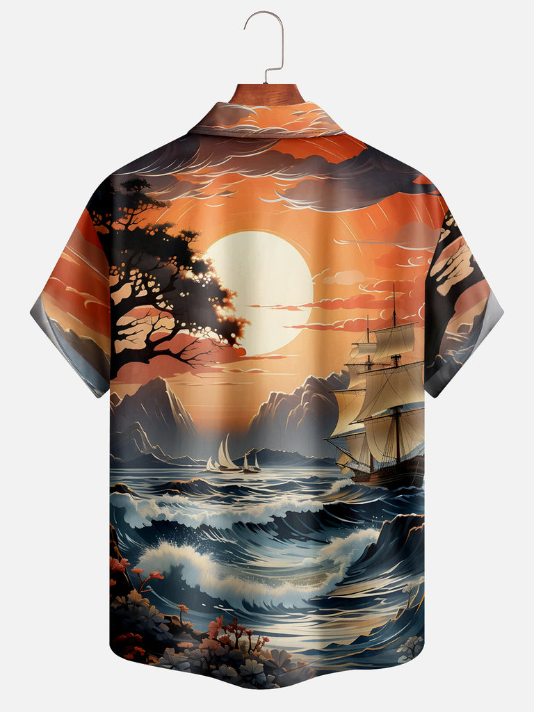 Men's Ocean Ship Painting Short Sleeve ShirtMens short sleeve shirts Big and tall Mens shirts Short sleeve shirts for men Mens 4xl shirts Casual short sleeve shirts