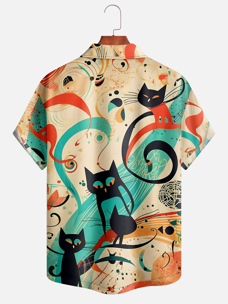 Men's Abstract Pattern Cats Short Sleeve ShirtMens short sleeve shirts Big and tall Mens shirts Short sleeve shirts for men Mens 4xl shirts Casual short sleeve shirts