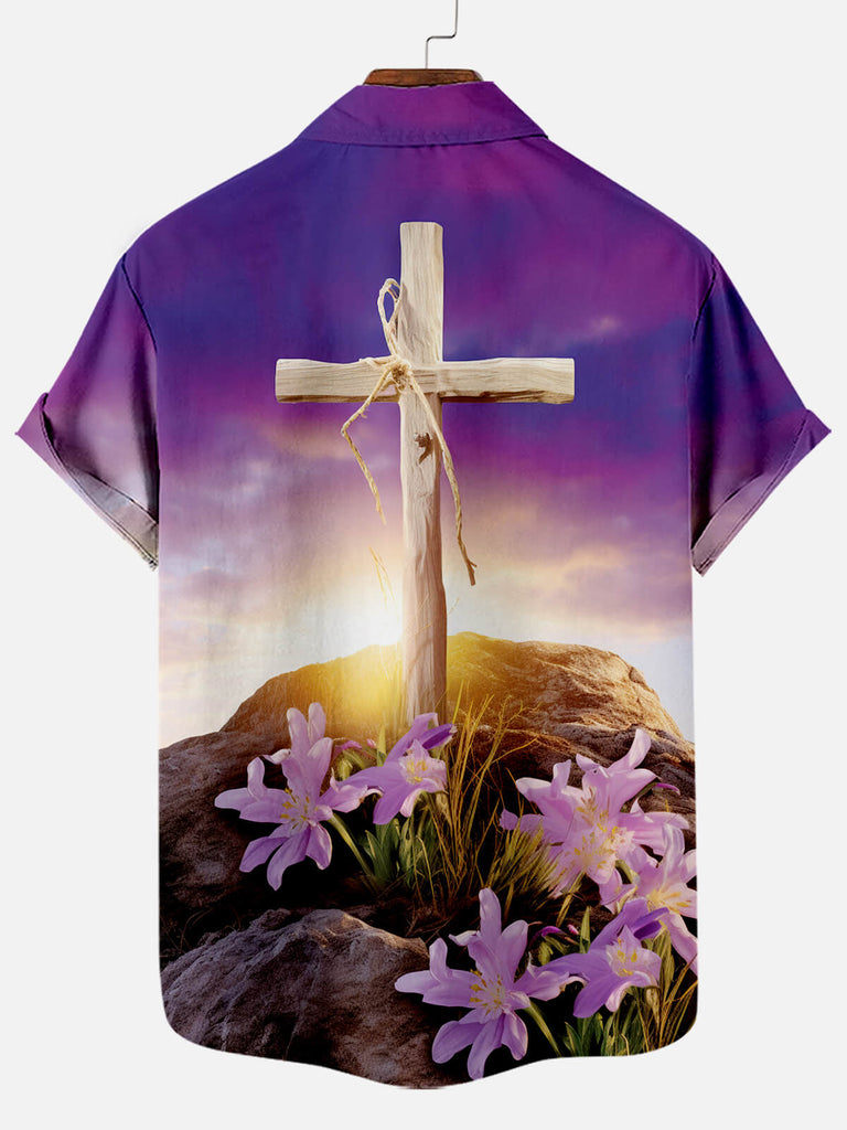 Men's Easter Cross Pattern Short Sleeve ShirtMens short sleeve shirts Big and tall Mens shirts Short sleeve shirts for men Mens 4xl shirts Casual short sleeve shirts