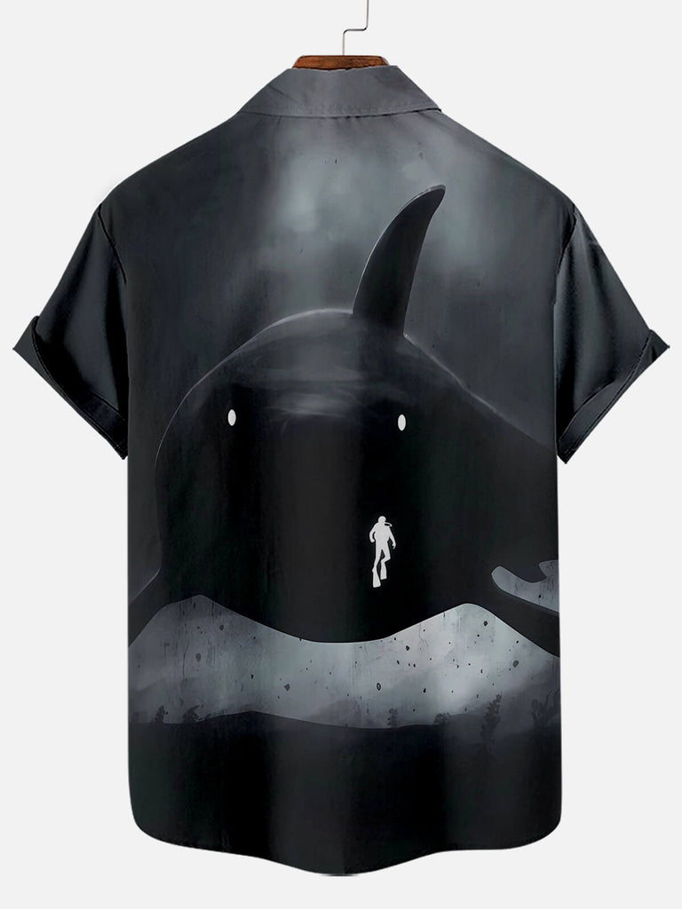 Men's Shark Illustration Print Short Sleeve ShirtMens short sleeve shirts Big and tall Mens shirts Short sleeve shirts for men Mens 4xl shirts Casual short sleeve shirts