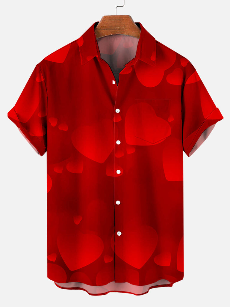 Men's Valentine's Day Heart Pattern Print Short Sleeve ShirtMens short sleeve shirts Big and tall Mens shirts Short sleeve shirts for men Mens 4xl shirts Casual short sleeve shirts