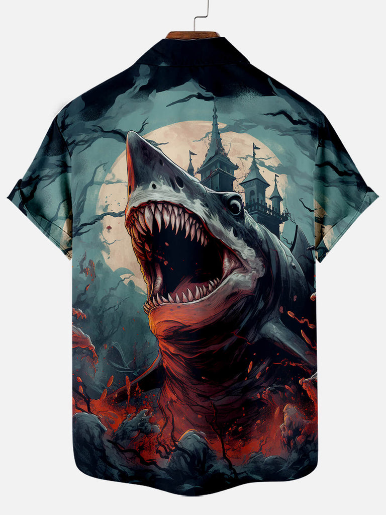 Halloween Scary Shark Illustration Men's Short Sleeve ShirtMens short sleeve shirts Big and tall Mens shirts Short sleeve shirts for men Mens 4xl shirts Casual short sleeve shirts