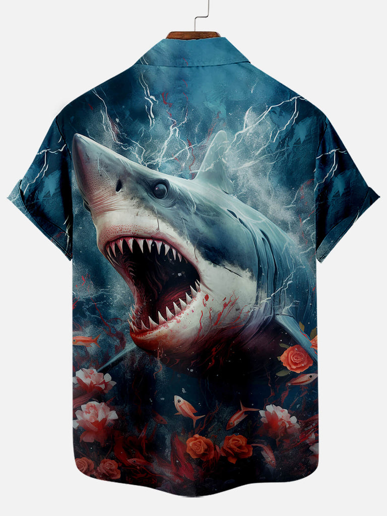 Halloween Scary Shark Illustration Men's Short Sleeve ShirtMens short sleeve shirts Big and tall Mens shirts Short sleeve shirts for men Mens 4xl shirts Casual short sleeve shirts