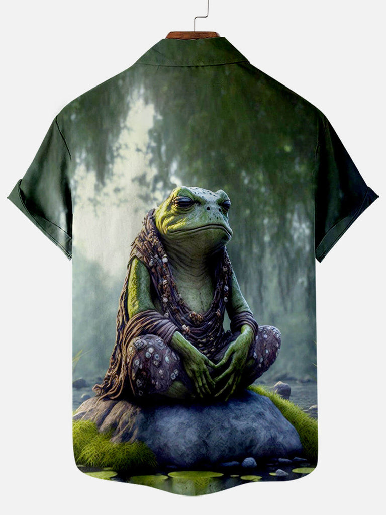 Cross-Leg Meditation Frog Short Sleeve ShirtMens short sleeve shirts Big and tall Mens shirts Short sleeve shirts for men Mens 4xl shirts Casual short sleeve shirts