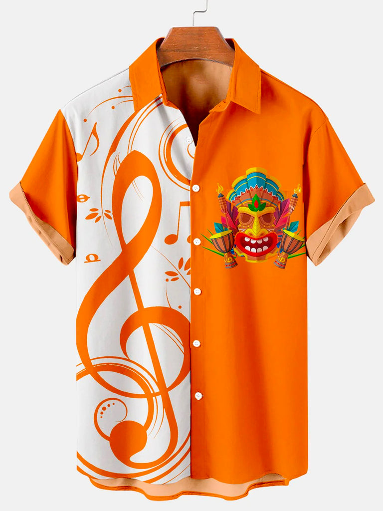 Men's Music Tiki Print Hawaiian Short Sleeve ShirtMens short sleeve shirts Big and tall Mens shirts Short sleeve shirts for men Mens 4xl shirts Casual short sleeve shirts