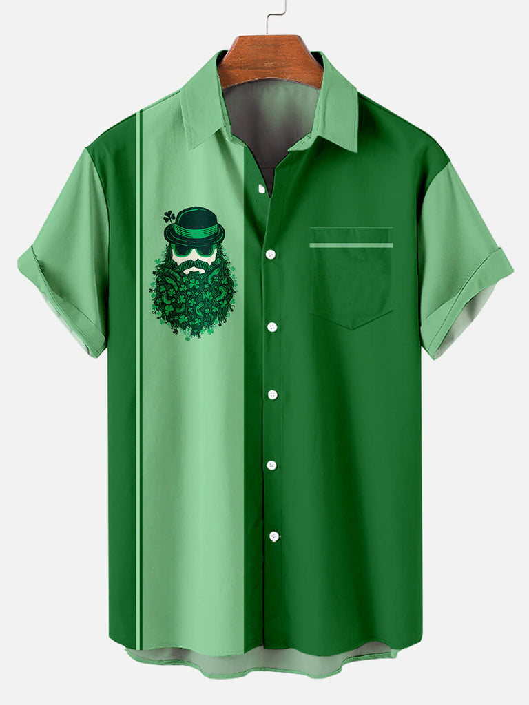 Men's St. Patrick's Cool Guy with a Clover Beard Striped Short Sleeve ShirtMens short sleeve shirts Big and tall Mens shirts Short sleeve shirts for men Mens 4xl shirts Casual short sleeve shirts