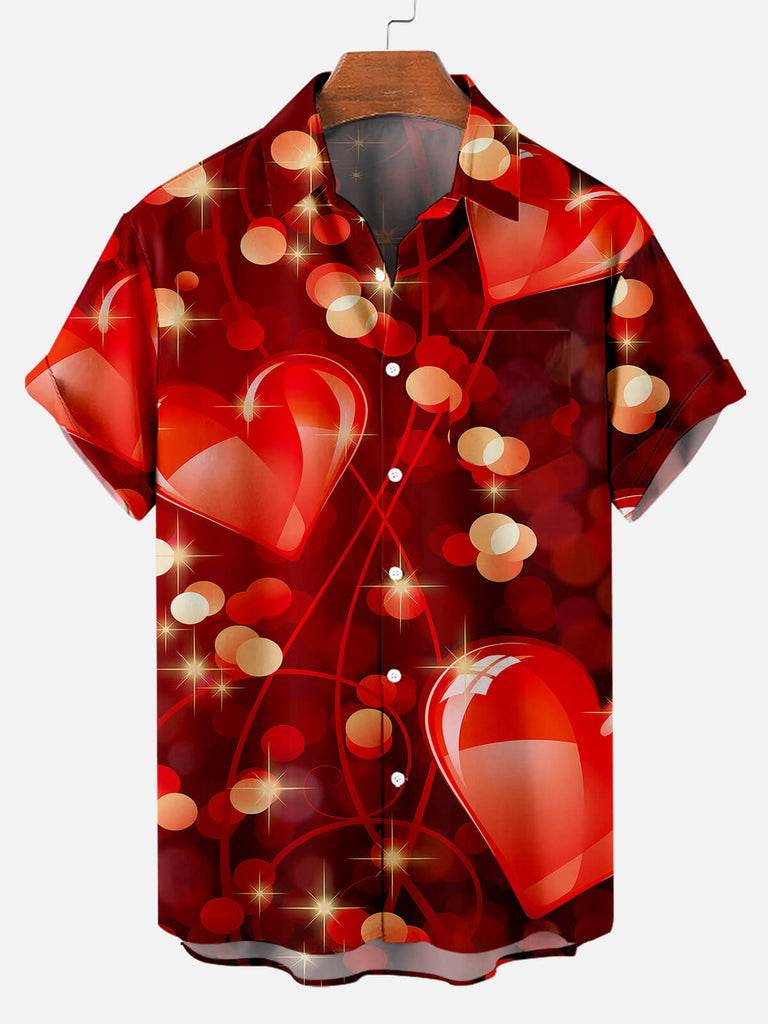 Men's Valentine's Day Heart Pattern Print Short Sleeve ShirtMens short sleeve shirts Big and tall Mens shirts Short sleeve shirts for men Mens 4xl shirts Casual short sleeve shirts