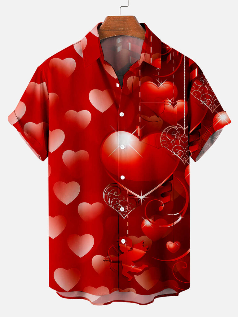 Men's Valentine's Day Heart Pattern Print Short Sleeve ShirtMens short sleeve shirts Big and tall Mens shirts Short sleeve shirts for men Mens 4xl shirts Casual short sleeve shirts