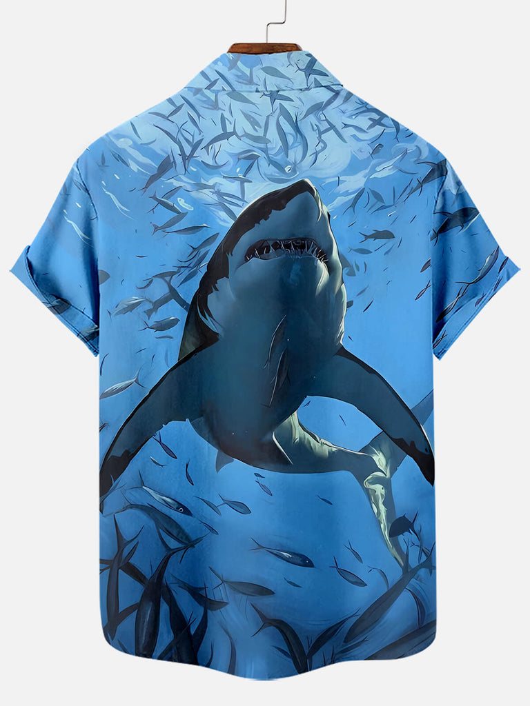 Men's Shark Illustration Print Short Sleeve ShirtMens short sleeve shirts Big and tall Mens shirts Short sleeve shirts for men Mens 4xl shirts Casual short sleeve shirts